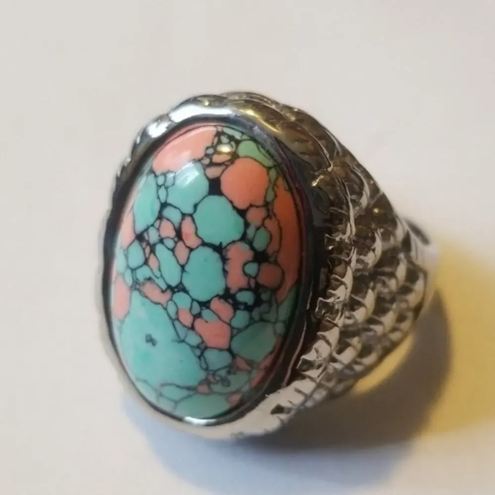 Stainless steel turquois‎ ring. Large size 18